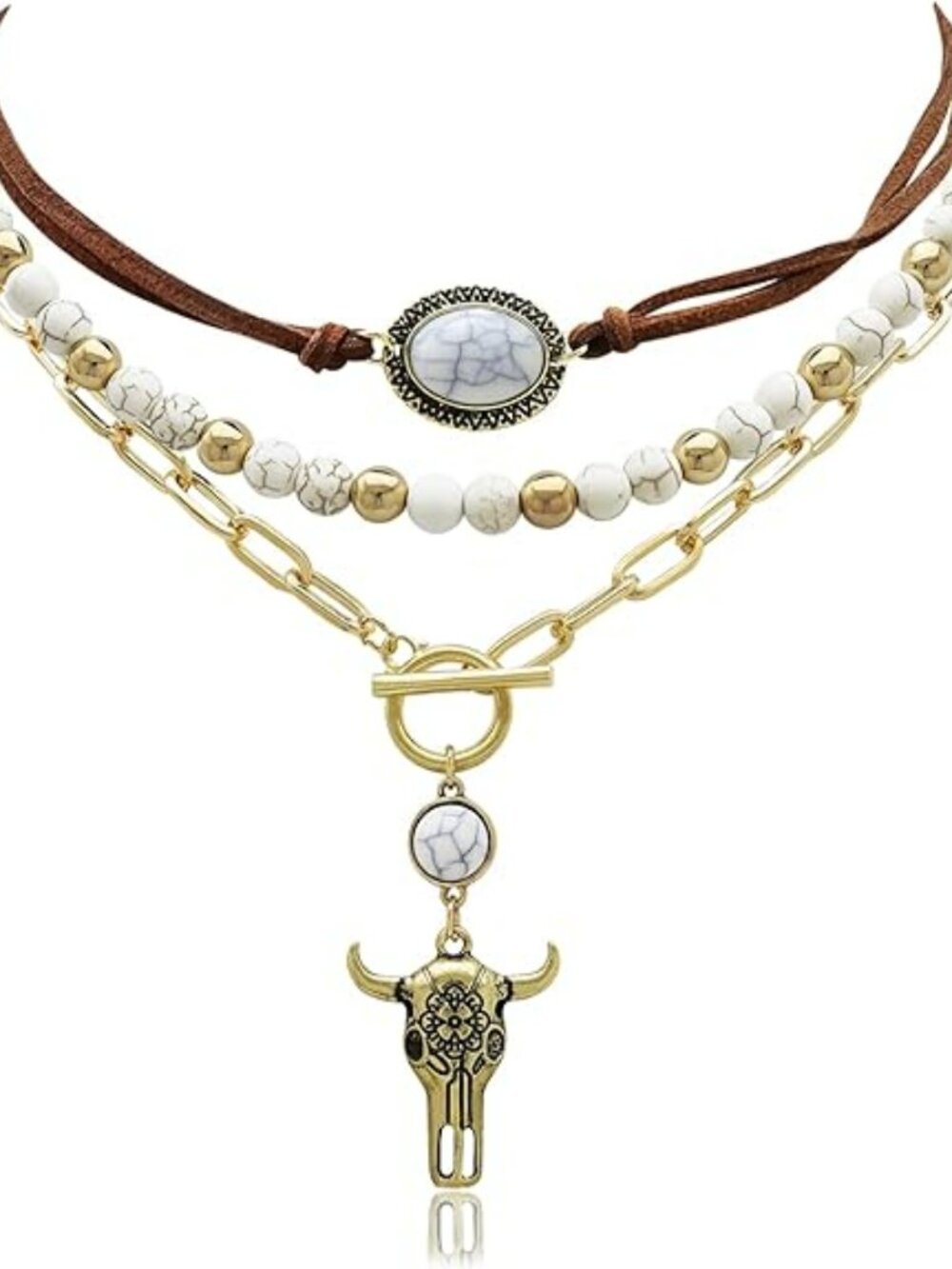 New 3 Pcs Layered Western Cowgirl Necklace Boho Turquoise Beaded Western